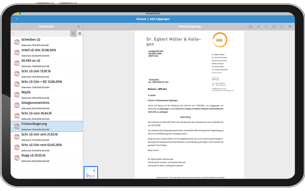 Anwälte können die smarte AnwaltsAkte von AnNoText auf dem iPad nutzen